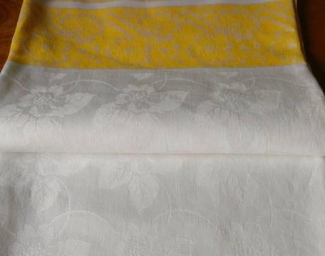 Vintage Tablecloth Cotton Damask 172 X 135cm Parchment Tone Gold