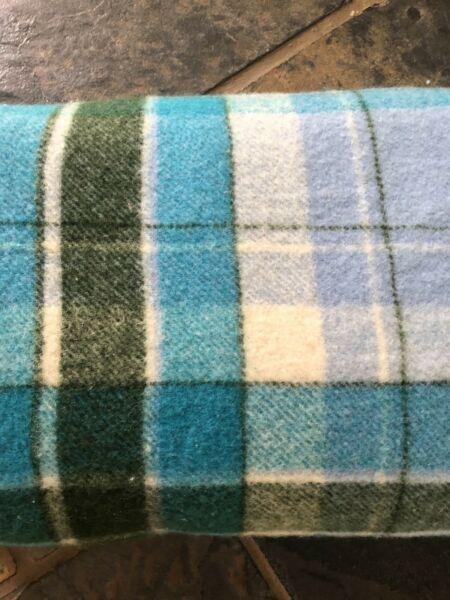 VINTAGE blue wool single bed retro blanket caravan glamping homew