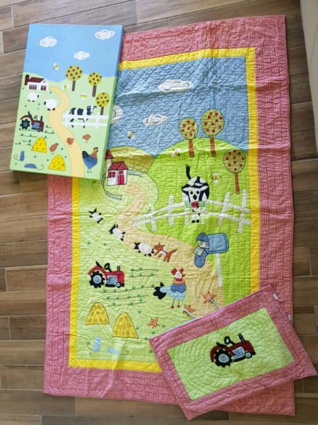 Childs quilt and handpainted wall art set