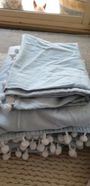 Linen blue single quilt cover and pillow case