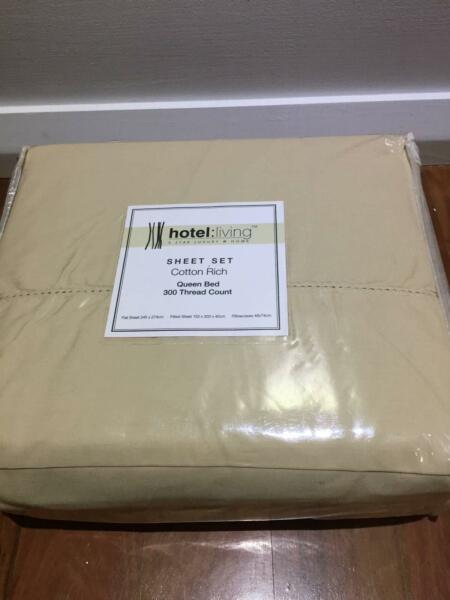 Hotel Living Sheet Set Cotton Rich Queen Bed 300TC