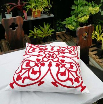 Large Embroidered Cotton Cushion Sheridan/Deborah Hutton, As New