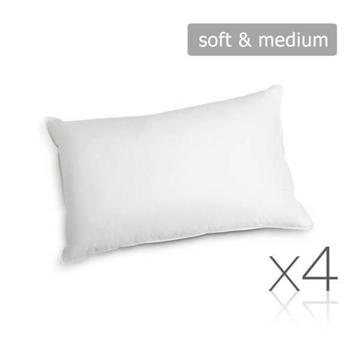 4 x Bed Pillows Set Soft Medium Cotton Cover Family Hotel Air B
