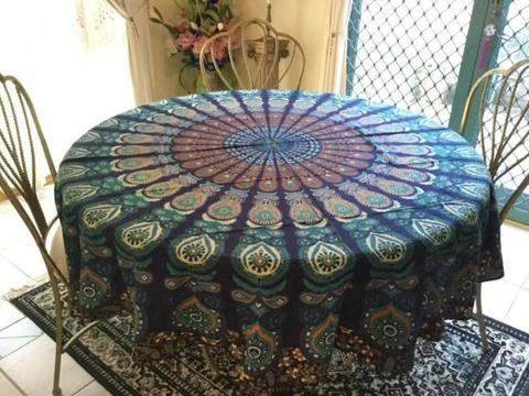 Bohemian Blue Table Cloth Handmade (190cm diameter)