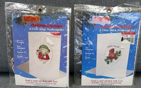 2x Vintage Cross Stitch Christmas Card Kits
