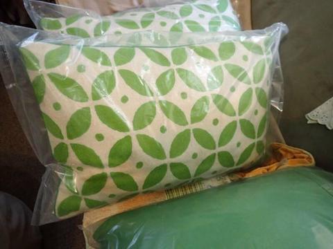 2 x wool and cotton pillows BRAND NEW Green and white