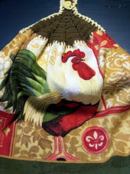 Hand Crocheted Rooster Kitchen Hand Towel