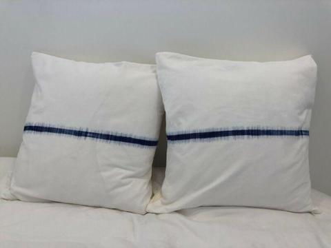 x2 White with blue coastal style stripe cushions