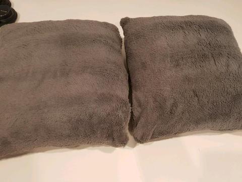 2x Grey Faux Fur Cushions