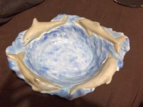 Large dolphin ceramic bowl