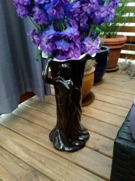 Vase Rare Vintage Graceful Lady Tall Black Ceramic Art Nouveau