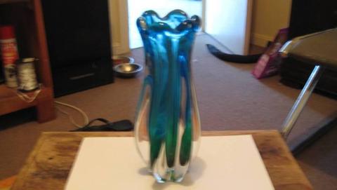 CRYSTAL BLUE AND GREEN VASE