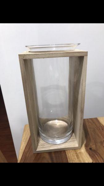 Timber framed glass vase