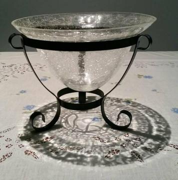 Glass Bowl with Black Metal Stand