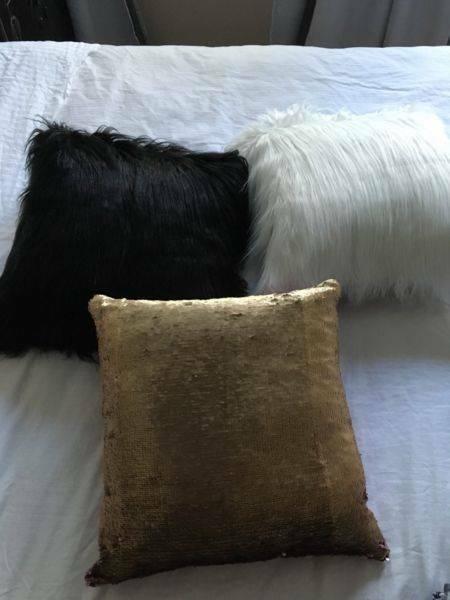 Brand new 3 Black White Fur Gold Pink Reverse Sequins Cushions