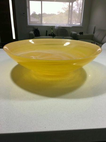 Beautiful Large Yellow Swirly Glass Bowl