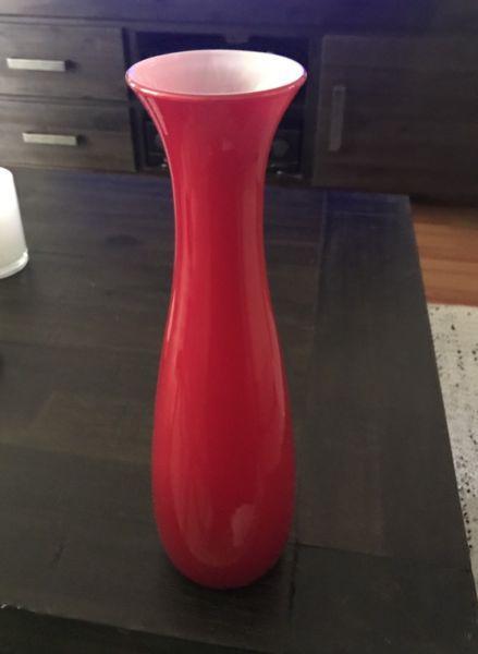 Red vase, brand new with box