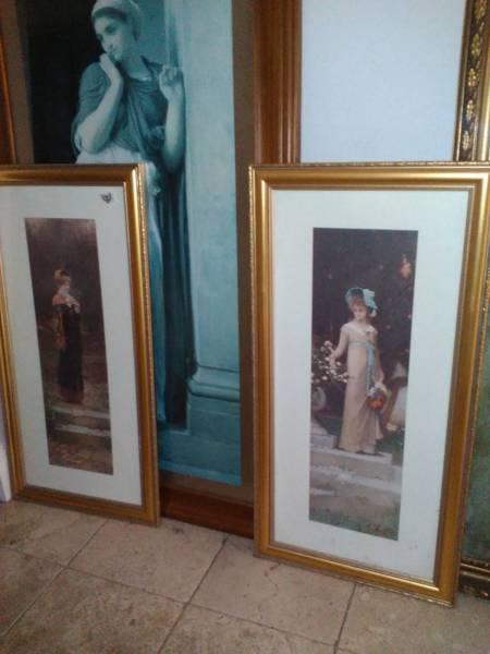 pictures framed 2 two matching pair gold glassed