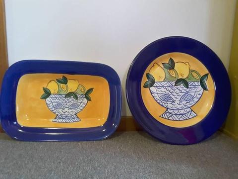 SERVING PLATTERS LARGE 35cm $10 ea As New HAND PAINTED