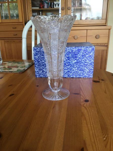 Hand cut lead crystal vase