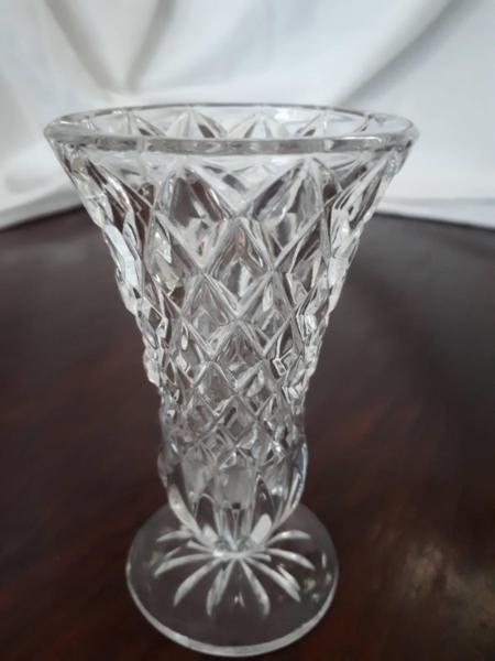 Small diamond cut glass/crystal vase vintage