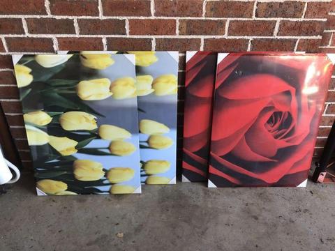 4 x flower picture on wood new in plastic