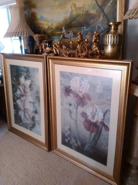 large big extra picture 2 two matching pair gold glassed frame