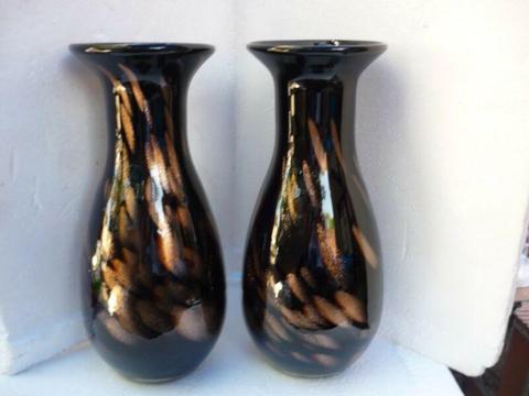 Pair of black glass vases