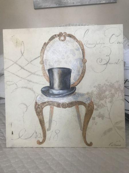 A top hat and elegant chair painting