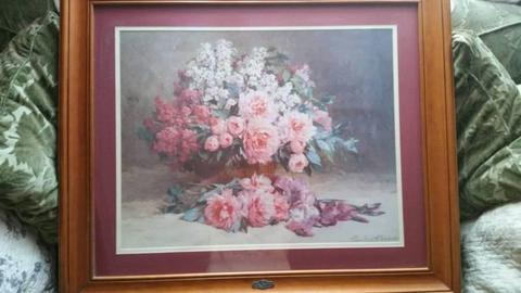 Large flower print of lovely flowers with wooden frame