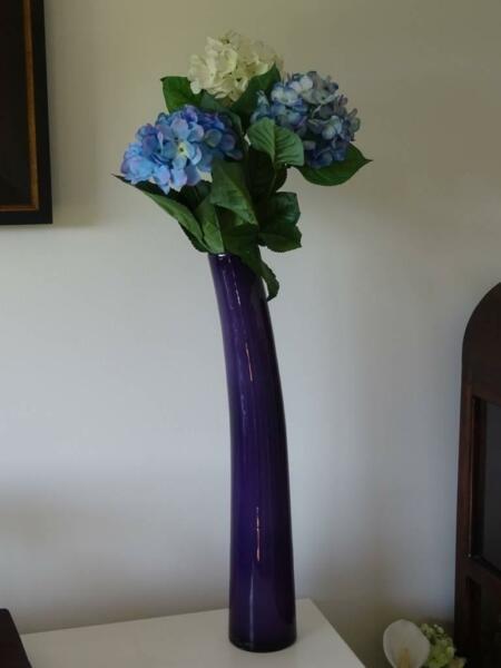 GLASS VASE - Purple Tall Cylinder Decorative Vase