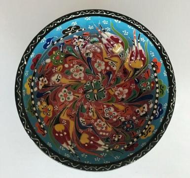 Turkish light blue colourful handmade hand painted ceramic bowl