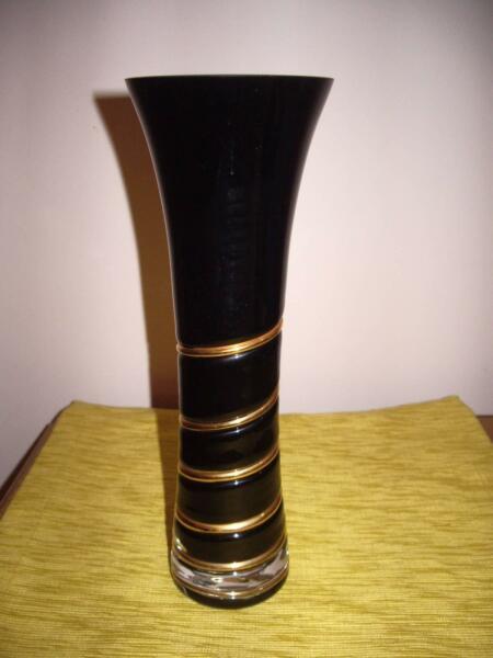 1x Vase, Glass, Black & Gold