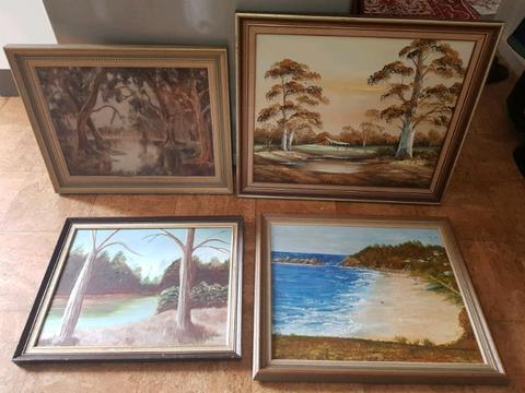4 ASSORTED FRAMED PAINTINGS 3 ARE ON CANVAS