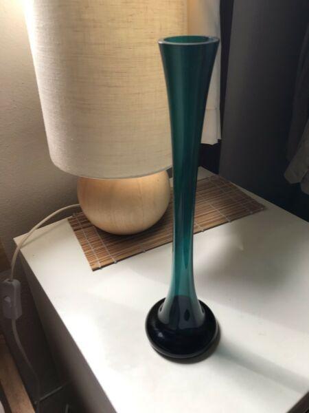 Vintage long neck aqua glass vase - Marrickville pickup