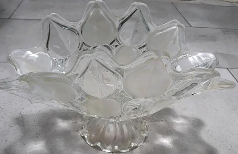 Vintage Glass Leaf Pedestal Fruit Bowl