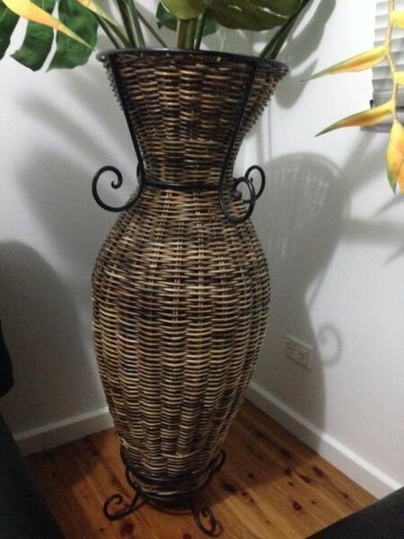 LARGE WICKER ( WEAVE ) FLOOR VASE with Wrought Iron - 109cm high