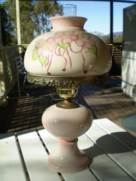 Electric VINTAGE look oil Lamp ,hand painted ceramic base & top