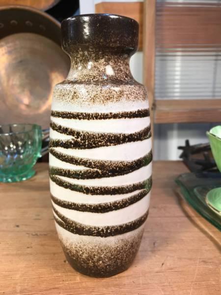 Retro Vintage West German Striped Brown White Organic Formed Vase