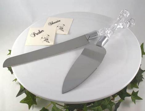 NEW Cake Knife & Server Set - Crystal like handles