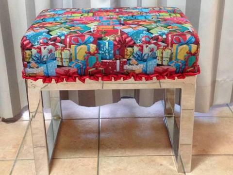 Upholstered Chrome Seat covered in Christmas Gift Fabric
