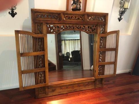 Decorative timber framed Balinese style mirror