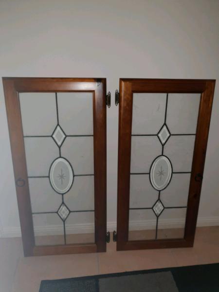 2 x timber and glass lead light doors