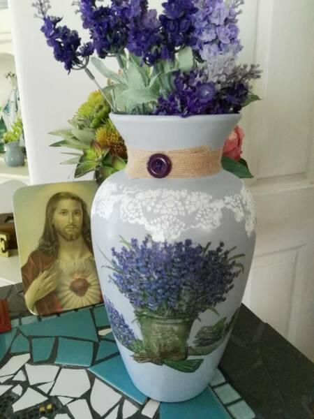 Beautiful newly Decoupaged Lavender Vase