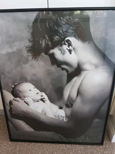 Man & Baby Black/White Framed Wall Hanging