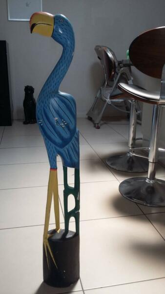 Wood Parrot Blue Flamingo Tropicana Painted Carved