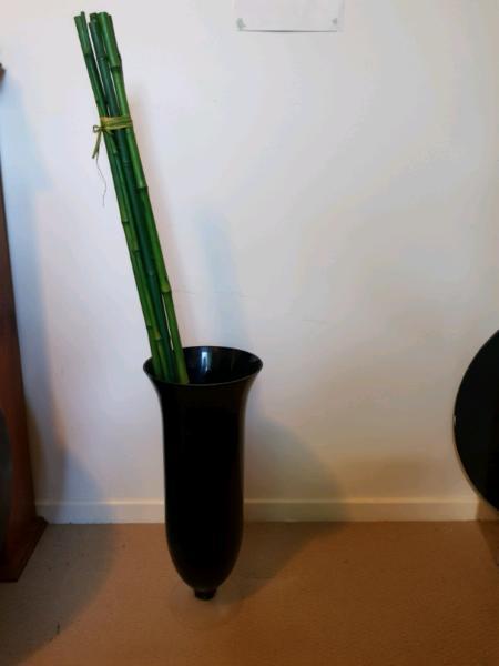 Beautiful large black glass with bamboo
