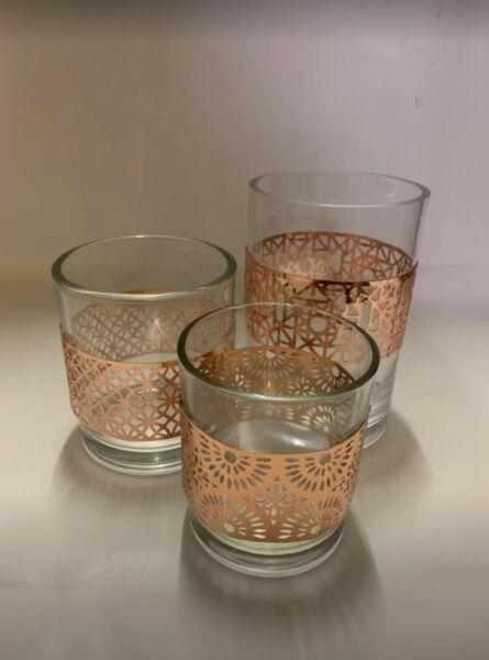 Set of 3 Rose Gold Trimmed Decorator Glassware