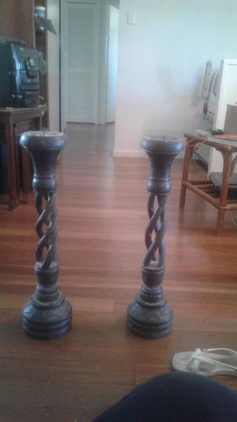 Balinese wood carved candle holders 1 pair