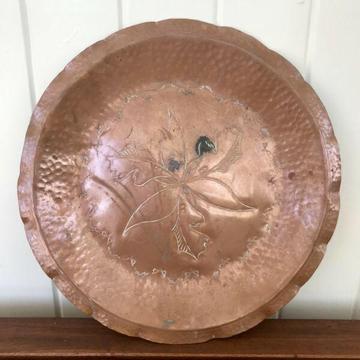 Vintage Weeda (Australia) Large Copper Wall Plate - Floral Design
